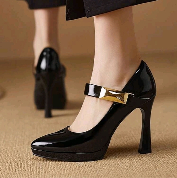 Women High Heels With Waterproof Platform,One Strap Buckle,Stiletto Pumps - Picture 4 of 5